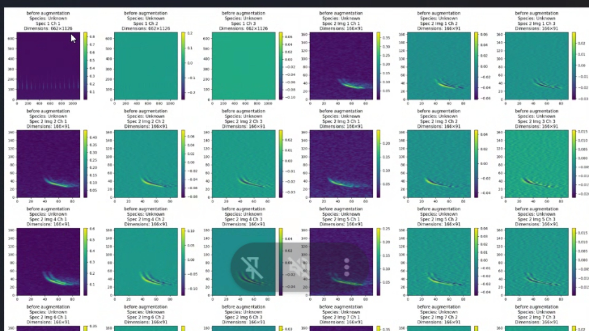 Spectrogram augmentation grid used for AI training data